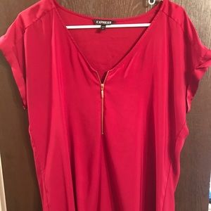 Red Work Satin Blouse with Gold Zipper